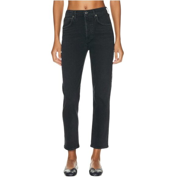 Agolde Riley High Rise Straight Leg Crop Jeans Size 24 In Panormaic Black Faded - Picture 10 of 15